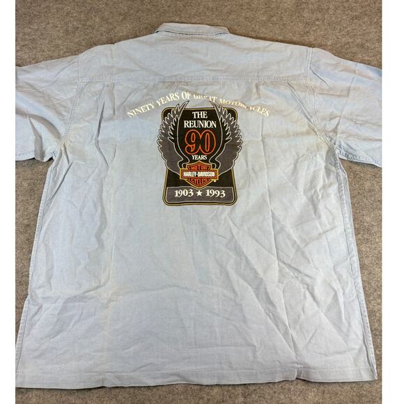 VINTAGE Harley Davidson 90th Anniversary Button Up Shirt Men XL Blue Motor Biker - Picture 5 of 8
